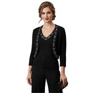 Pierri New York Tank & Bolero 2 Pc Set Top Medium Black Beaded Evening Party NWT